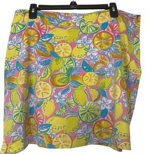 Sunsets And Sweet Tea Lemon Novelty Print Pink & Yellow Skort Large Tropical